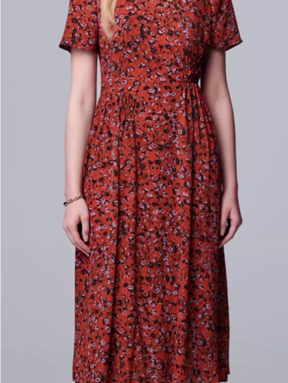 Simply Vera Vera Wang Rust Floral Asymmetrical Midi Dress